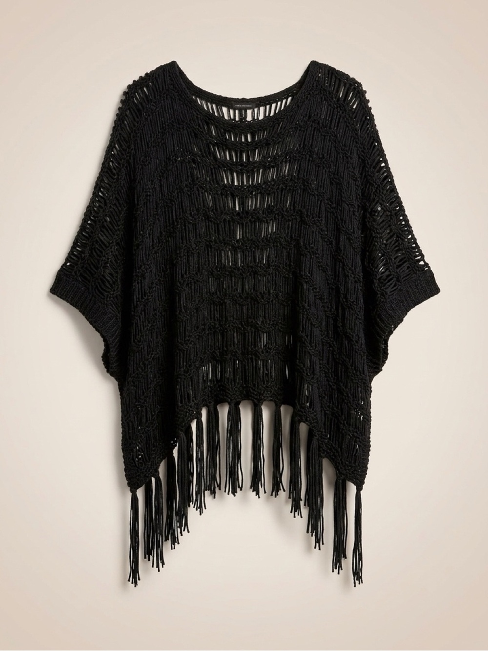 Black Crochet Fringe Poncho by